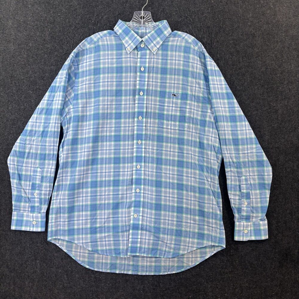 Vineyard Vines Classic Fit Tucker Shirt Men's Large Blue Plaid Pocket Preppy